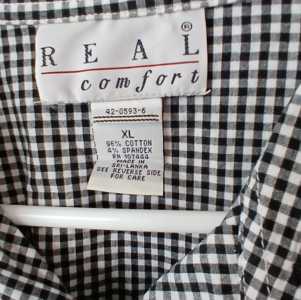 Real Comfort Black & White Gingham Button Down Shirt Woman's XL Office Casual - Picture 4 of 5